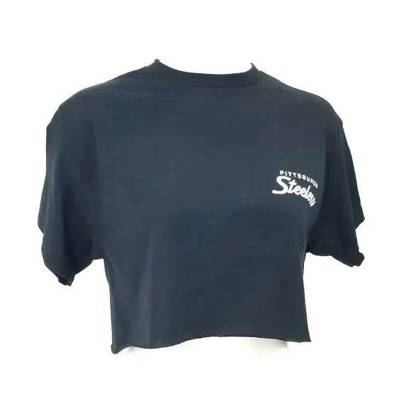 Pittsburgh Steelers Double Script Retro Logo NFL "Cropped" Crop Top Football Tee - Picture 2 of 6
